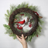 NNEOBA Red Cardinal Christmas Wreath with Berry and Pinecones