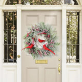 NNEOBA Red Cardinal Christmas Wreath with Berry and Pinecones