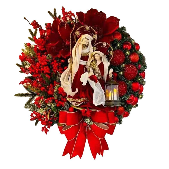 NNEOBA Red Christmas Wreath with Mini Statue