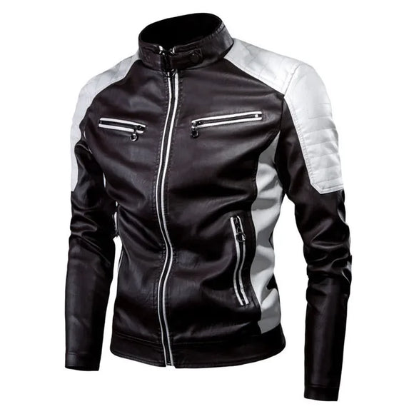 NNEOBA Men Slim Fit PU Moto Leather Jacket (Black)
