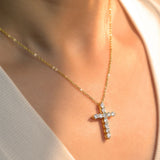 14K Gold Filled Moissanite Cross Pendant Necklace – D Color Round Moissanite with GRA Certificate