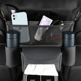 NNEOBA Universal Car Seat Middle Storage Bag–PU Leather Armrest Organizer Black