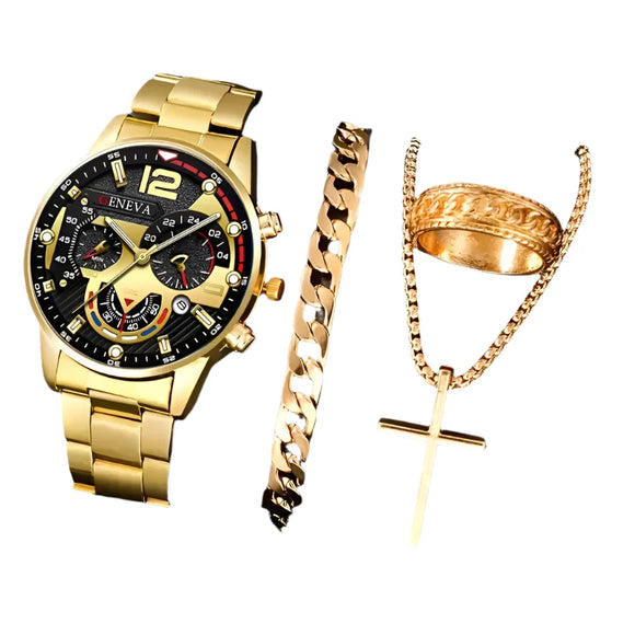 NNEOBA 4PCS Men's Stainless Steel Quartz Watch Set (W118-D)