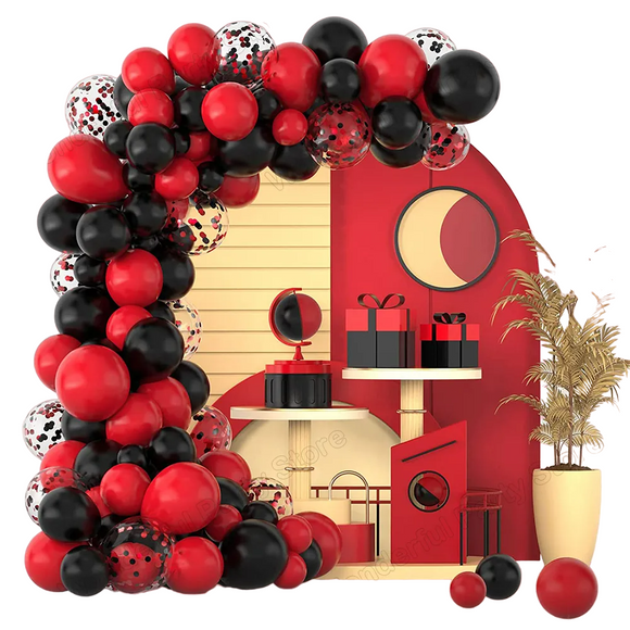 NNEOBA Vibrant Red and Black Balloon Garland Arch Kit with Confetti Balloons - Color: No. 6