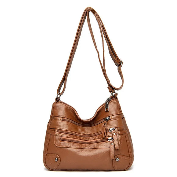 NNEOBA Women's Multi-Layer Leather Shoulder Crossbody Bag (Yellowish Brown)