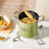 NNEOBA 3L Deep Fryer Pot with Basket Oil Strainer Mini Pasta Pot Green