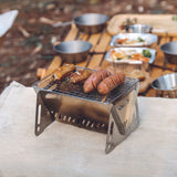NNEOBA Portable Foldable Barbecue Grill Heating Stove Multi functional Camping Grid Firewood Stove Stainless Steel Grill