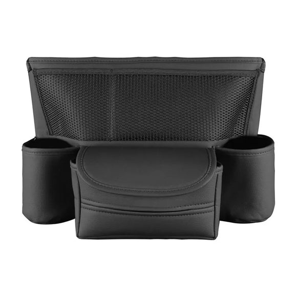 NNEOBA Universal Car Seat Middle Storage Bag–PU Leather Armrest Organizer Black