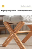 NNEOBA Foldable Solid Wood Low Stool with Paste-Style Grey Seat Cushion