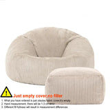 NNEOBA 2-in-1 Bean Bag Chair & Footstool Cover Set Flannel Corduroy No Filler Beige
