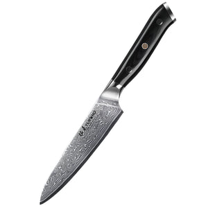NNEOBA 5-Inch Damascus Steel Utility Knife VG10 Core G10 Handle Black