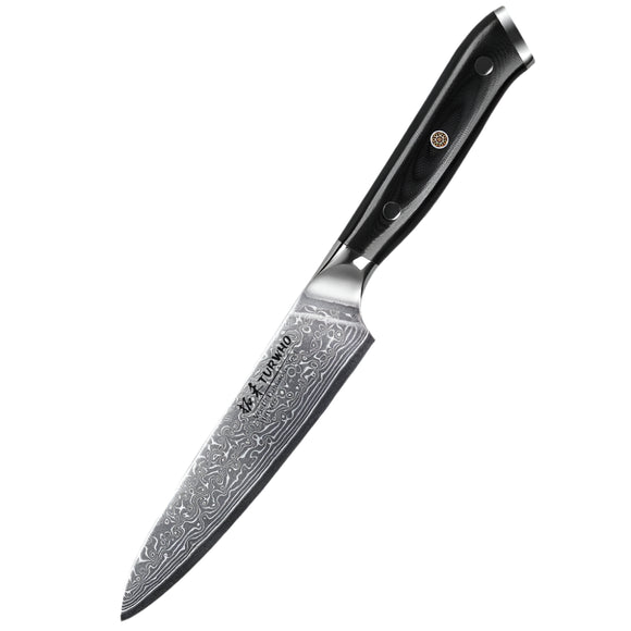 NNEOBA 5-Inch Damascus Steel Utility Knife VG10 Core G10 Handle Black