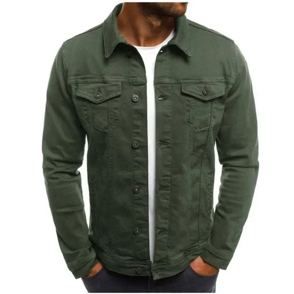 NNEOBA Mens Denim Streetwear Jacket Cotton Casual Slim Fit (Green)