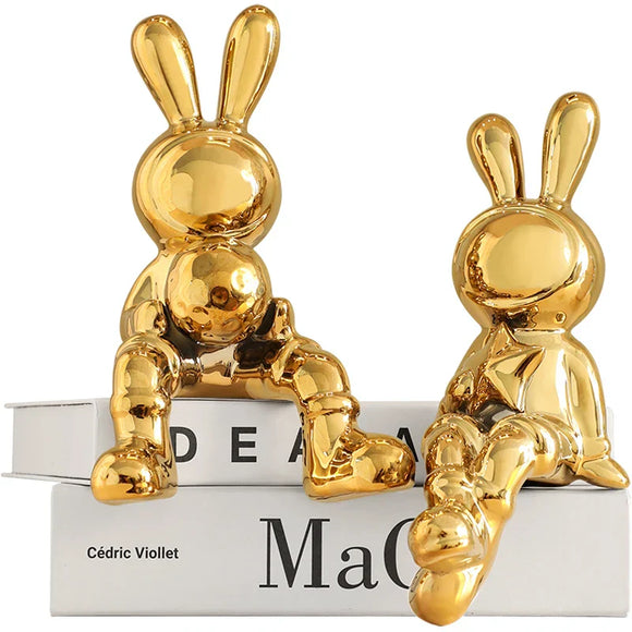NNEOBA Modern Elegance: Electroplating Rabbit Sculpture Set for Chic Home and Office Decor