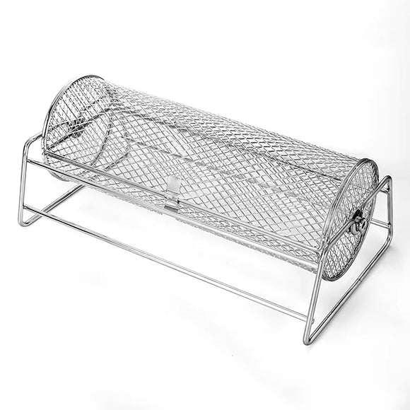 NNEOBA 12-Inch Stainless Steel Rolling BBQ Grill Mesh Rotisserie Roaster Cage Silver