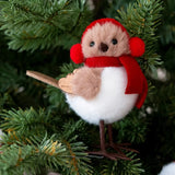 3Pcs Christmas Foam Bird Ornaments with Red Santa Hats and Scarves