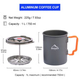 NNEOBA Camping Pot with French Press 750ml Grey