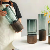 NNEOBA Elegant European Glass Vase with Wooden Base