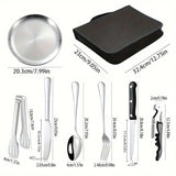 NNEOBA 20-Piece Steel Outdoor Camping Cutlery Set Silver