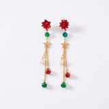 Christmas Ribbon Star Tassel Drop Earrings for Women