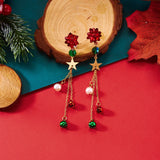Christmas Ribbon Star Tassel Drop Earrings for Women