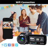 NNEOBA 8K Digital Video Camera 64GB Card Included Black