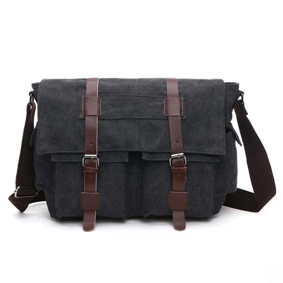 NNEOBA Men's Canvas Business Messenger Shoulder Bag (Black)