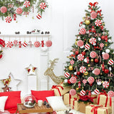 12Pcs Wooden Candy Christmas Tree Ornaments Red