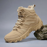 NNEOBA Men's Tactical Work Ankle Boots Winter Safety Shoes (Beige)