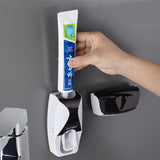 NNEOBA Automatic Toothpaste Dispenser Wall Mount Dust-proof Toothbrush Holder Wall Mount Storage Rack Bathroom Accessories Set Squeezer