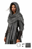 Medieval Vintage Hooded Shawl Scarf Cloak For Men Women Renaissance Halloween Tattered Layered Textured Frayed Cosplay Costume