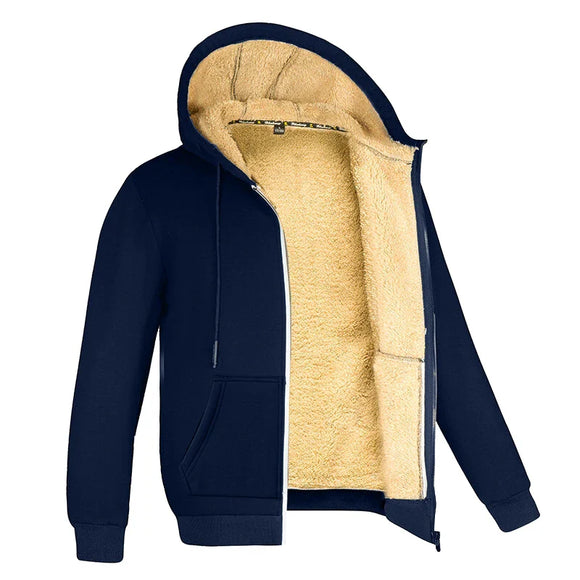NNEOBA Winter Hooded Fleece Jacket Zipper Coat Unisex (Navy Blue)
