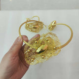 NNEOBA Jewelry Set Gold Necklace Earrings Bracelet Ring