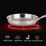 NNEOBA 30cm 304 Stainless Steel Wok Frying Pan Nano Non-Stick Silver