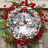 2D Flat Christmas Wooden Sign Ice & Snow Town Wreath