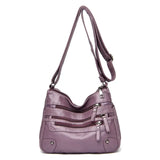 NNEOBA Women's Multi-Layer Leather Shoulder Crossbody Bag (Purple)