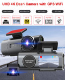 NNEOBA 4K UHD Dual Lens Dash Cam Front Rear Night Vision Black