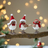 3Pcs Christmas Foam Bird Ornaments with Red Santa Hats and Scarves