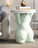 NNEOBA Artistic Rabbit Statue Tea Table - Light Green Round Side Table for Home Decor