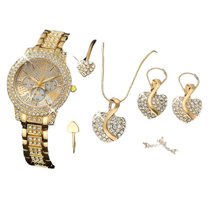 NNEOBA Women's Gold Quartz Watch Jewelry Gift Set