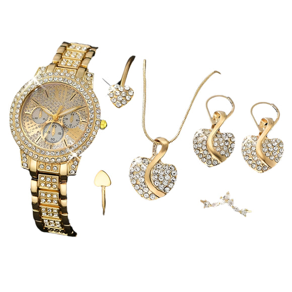 NNEOBA Women's Gold Quartz Watch Jewelry Gift Set