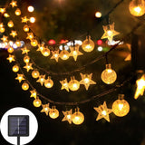 12M 100-LED Solar String Lights Warm Light Crystal Ball & Star