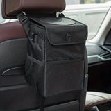 NNEOBA Car Trash Can with Lid Storage Pockets 100% Leak Proof Black