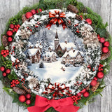 2D Flat Christmas Wooden Sign Ice & Snow Town Wreath