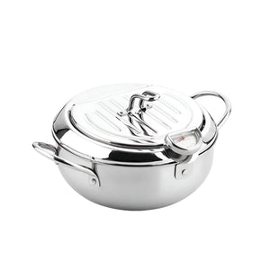 NNEOBA 24cm Deep Frying Pot with Thermometer and Lid Silver