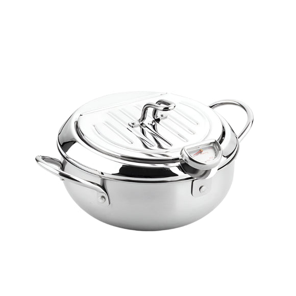 NNEOBA 24cm Deep Frying Pot with Thermometer and Lid Silver