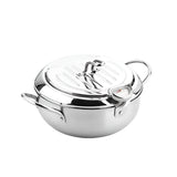 NNEOBA 24cm Deep Frying Pot with Thermometer and Lid Silver