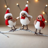 3Pcs Christmas Foam Bird Ornaments with Red Santa Hats and Scarves