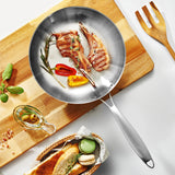 NNEOBA28cm 11-Inch 304 Stainless Steel Frying Pan Nonstick Uncoated Silver