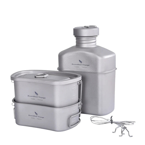 NNEOBA Titanium Camping Cooking Mess Set Grey